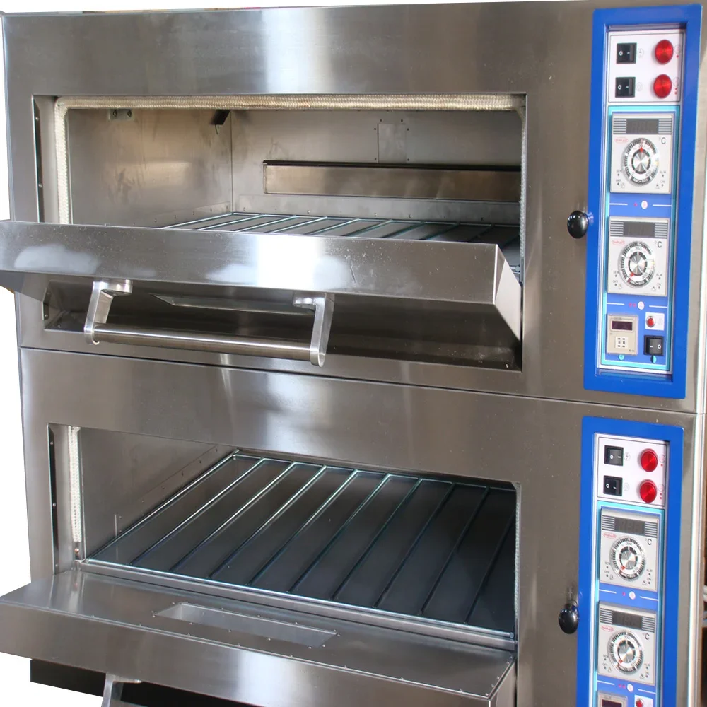 Industrial Double Freestanding 304 Stainless Steel Deck Oven Bread Machine Electric Pizza Oven Gas Option Digital Timer Control