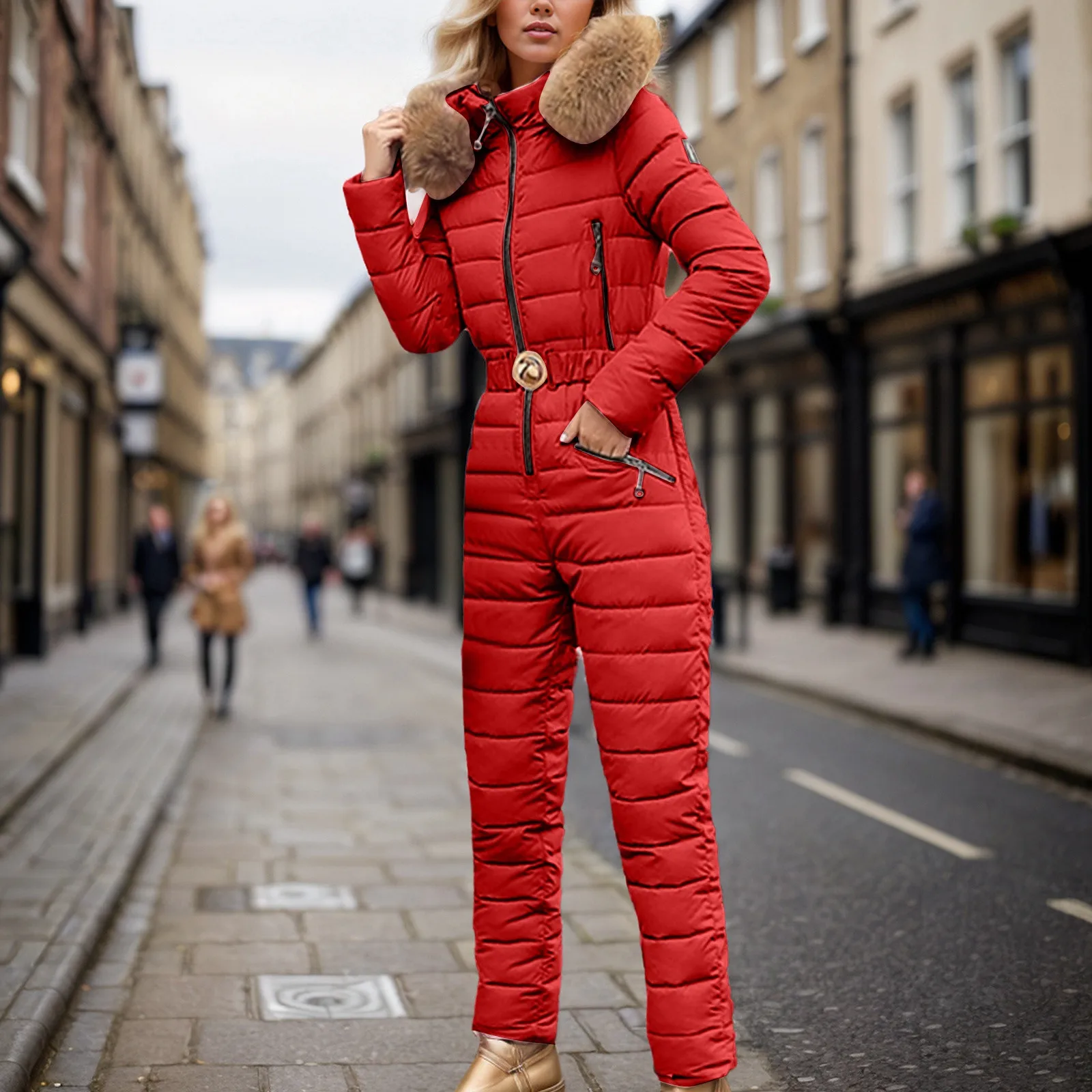 Women Winter Warm Coat Parkas Solid Casual Thick Hot Snowboard Ski suit Outdoor Sports Zipper Cotton Padded Feminina Jumpsuits