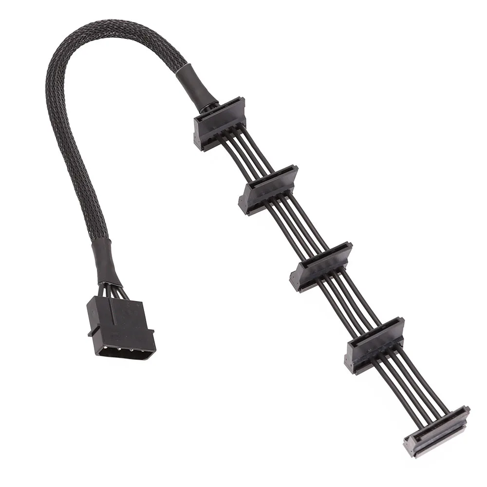 High Quality 1 Pcs Practical Durable PC Server 4 pins IDE Molex 1 to 5 SATA Power Cable Adapter Splitter Cables 18AWG Black 40cm image 4