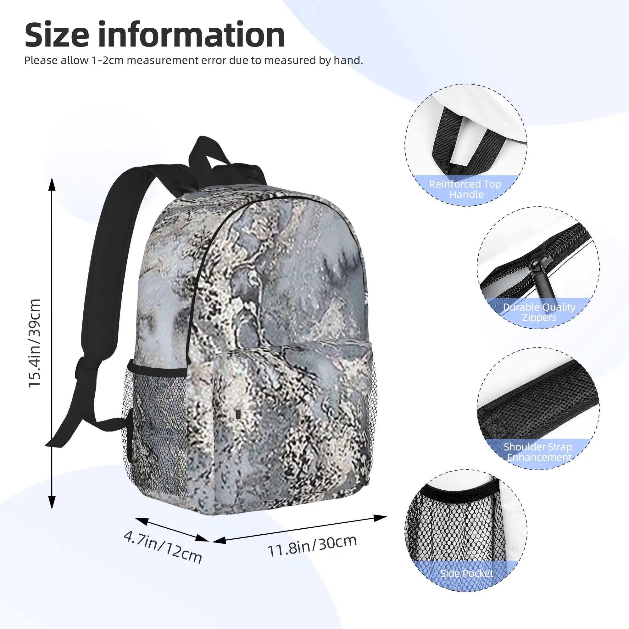 Grey and silver Marbl Backpack Hot Sale Daypack Large Capacity Boys Girls BookBag Shoulder Bags for Men Women School Bag