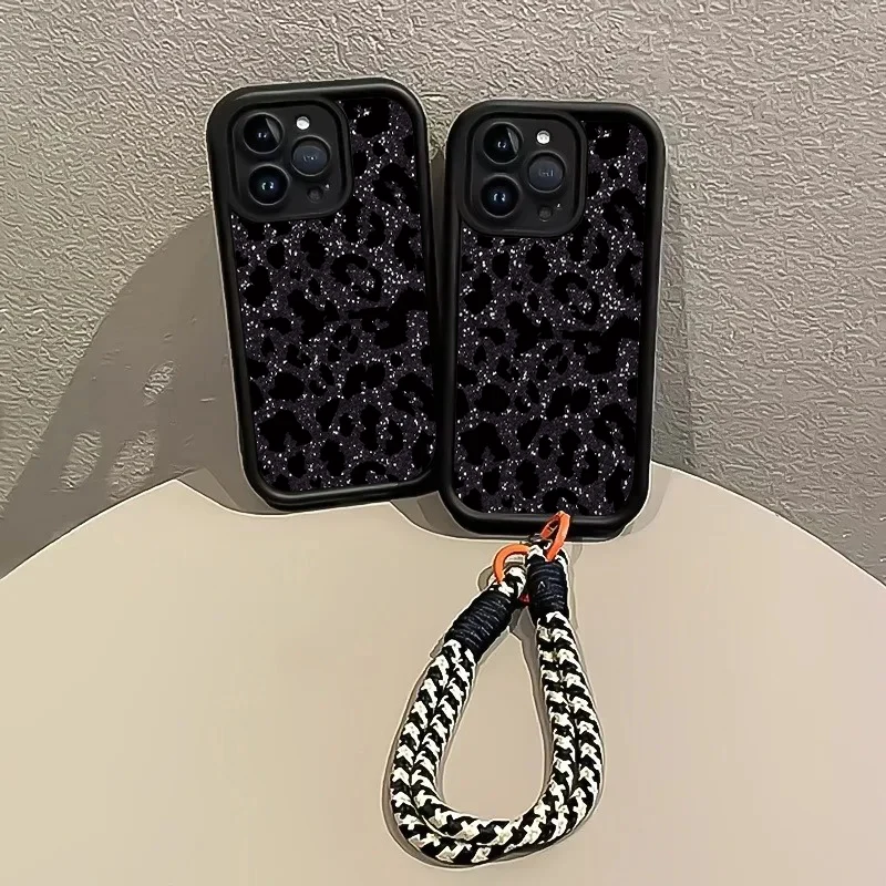Gefleckte Leopardenmuster-Handyhülle mit Trageriemen für iPhone 15 16 17 Pro Max 14 13 12 11 Pro Plus XS Stoßfeste Matte Silikonhülle – Detail 5