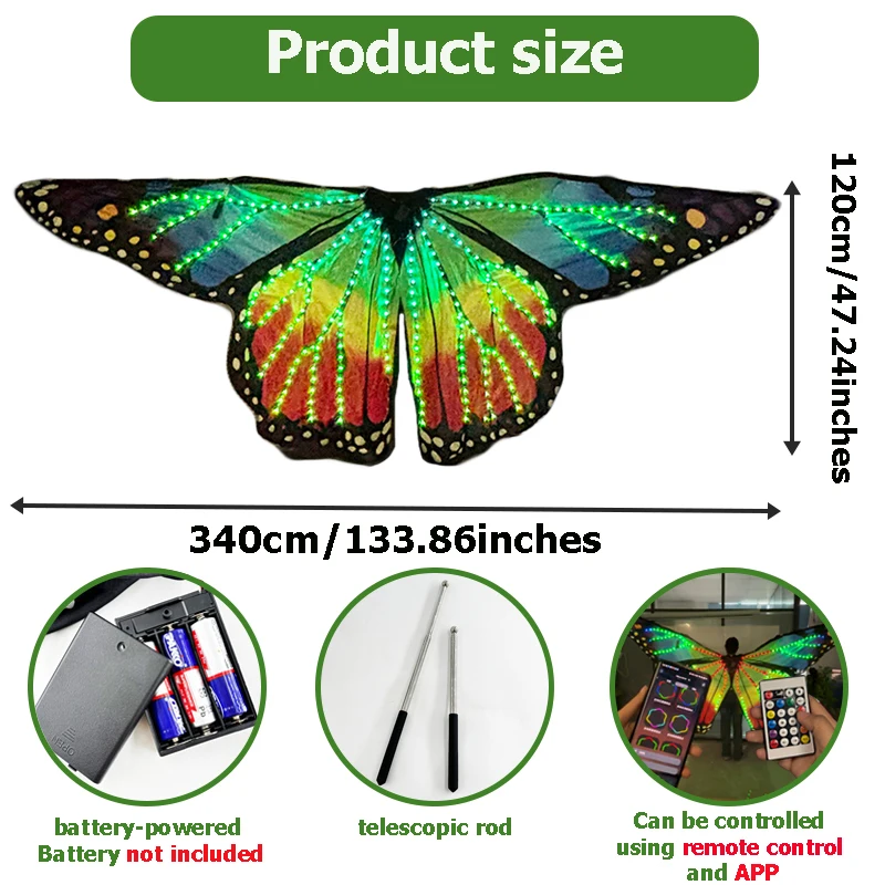 متوهجة LED الملونة قوس قزح فراشة أجنحة الرقص أزياء مسرحية ملحق الدعائم النساء الفتيات أجنحة الزخرفية #5
