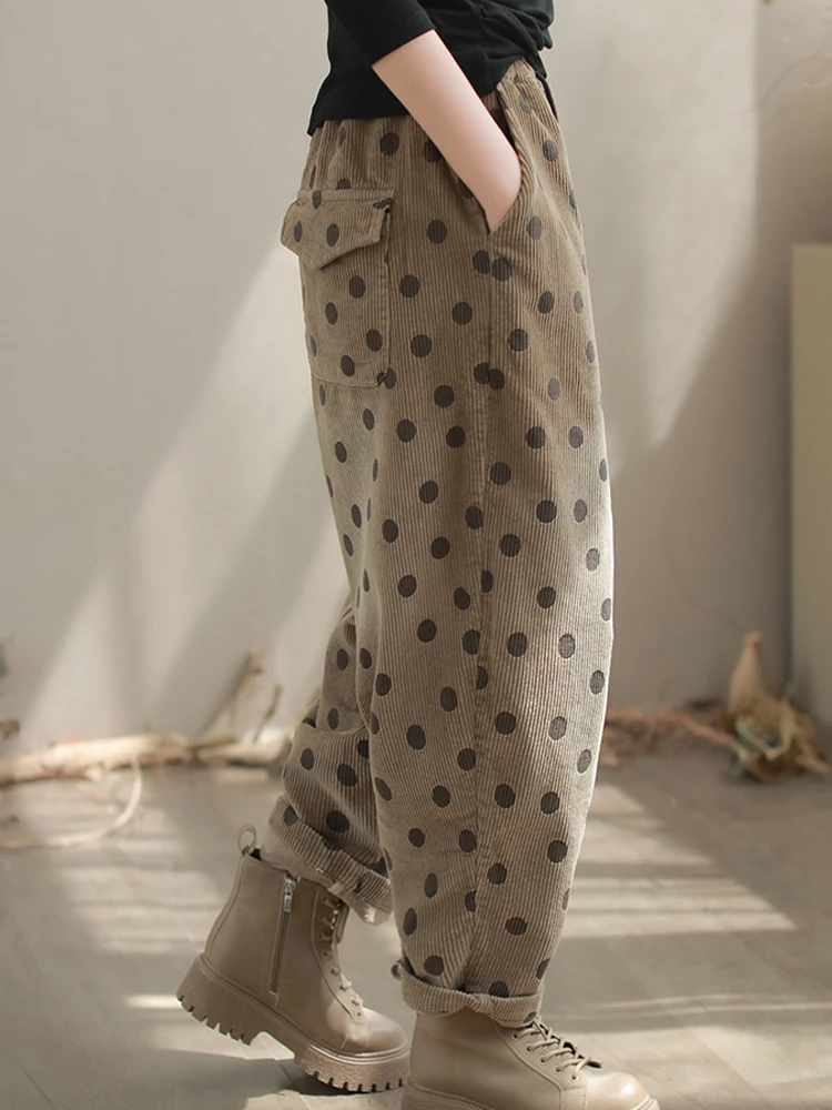 Amax LuluE 2026 Winter Damen Koreanische Mode Lose Gepunktete Warme Cordhose Damen Verdickte Freizeithose Vintage Klassische Haremshose – Detail 29