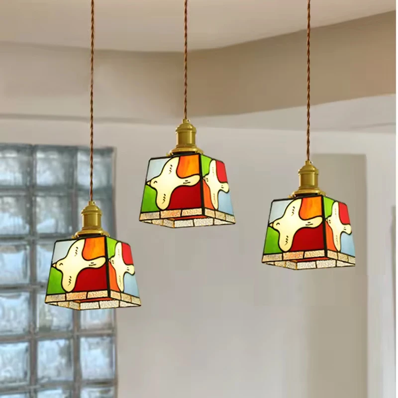Mediterranean Stained Glass Pendant Lights Vintage Tiffany Wall Hanging Lamp Kitchen Bar Living Room Decor Suspension Luminaire