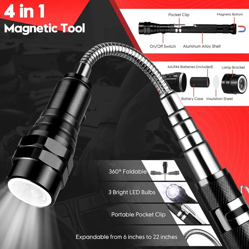 Telescoping Magnetic Pickup Tool Set, Extendable Inspectionmirror LED Lighted For Checking Observing Vehicle Small, Durable