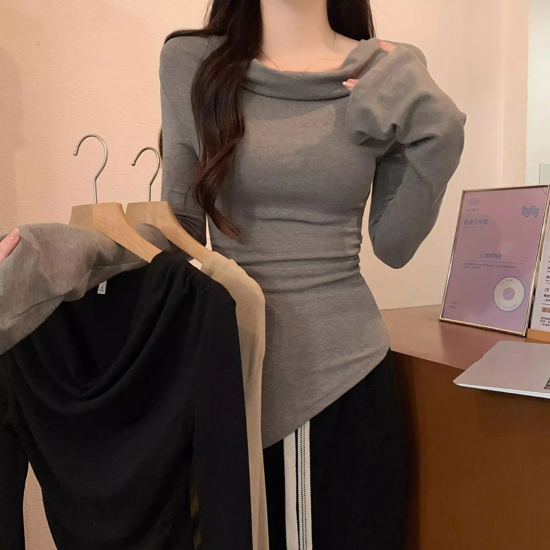 

Women's Knitting Sweater Spring Autumn New Long Sleeve T Shirt Slim Fit Sexy Irregular Pure Desire Y2K Design Centric Inner Top