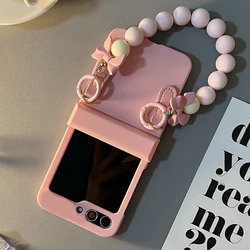 For Motorola Moto Razr 50 60 40 Ultra 60Pro Razr Plus 2023 2024 2025 Luxury Pink Bow Beads Bracelet Chain Portable Phone Case