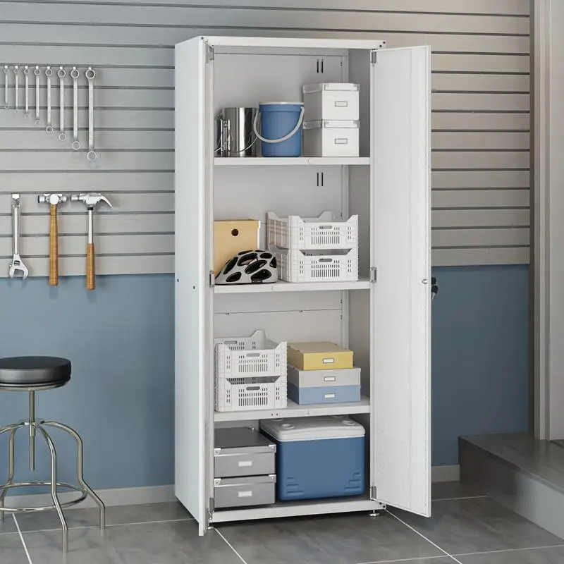 ตู้เก็บของในโรงรถสูง 75 นิ้ว - สีขาว ดีไซน์ทนทานสำหรับจัดเก็บเครื่องมือและอุปกรณ์