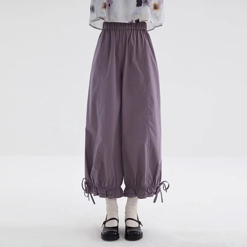 

Japanese Sweet Jogger Pants Casual Women Vintage Cute Y2k Aesthetic Ruffles Loose Straight Trousers Girls Harajuku Sweatpants