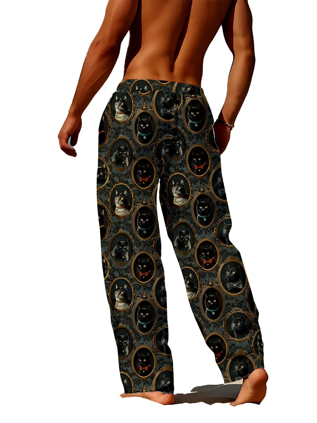 

Street Trend Spring and Autumn Men's Pants 3D Digital Printed Cat Pattern, Home Casual Pants Fast Drying and Non Fading