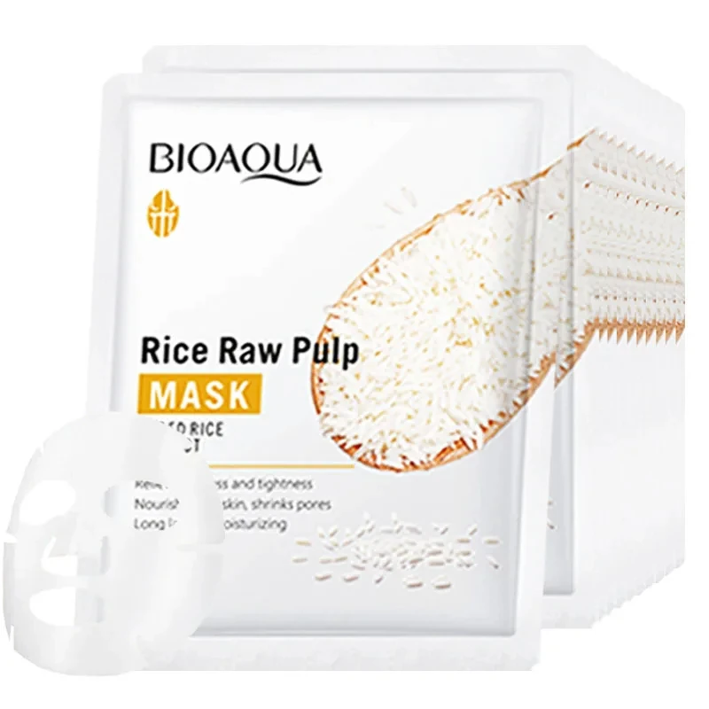 10pcs BIOAQUA Rice Raw Pulp Facial Masks Skincare Moisturizing Firming Hydrating Face Mask Sheets Mask Korean Beauty Skin Care