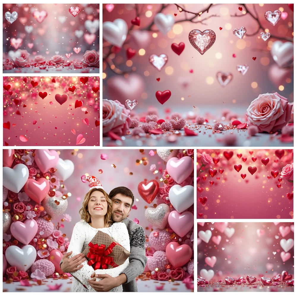 

MOON.QG Dreamy Valentine's Day Bokeh Photographic Background Heart Rose Backdrop Portrait Wallpaper Couple Studio Accessories