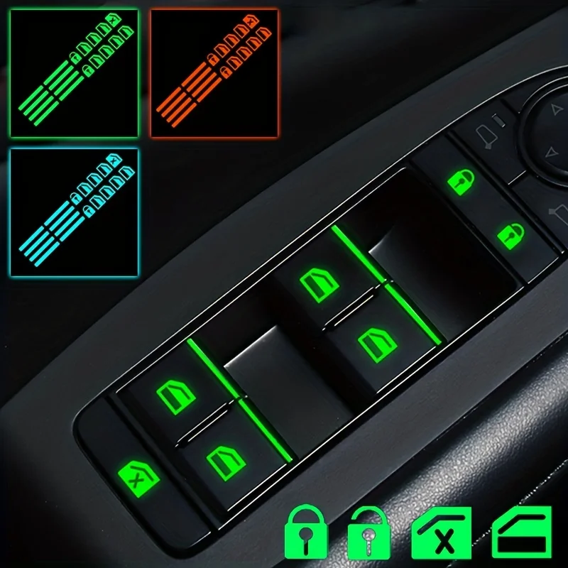 

1 Set Glow-in-the-Dark Car Button Stickers - Fluorescent Green/Blue/Orange Decals for Interior Controls (Universal Fit)