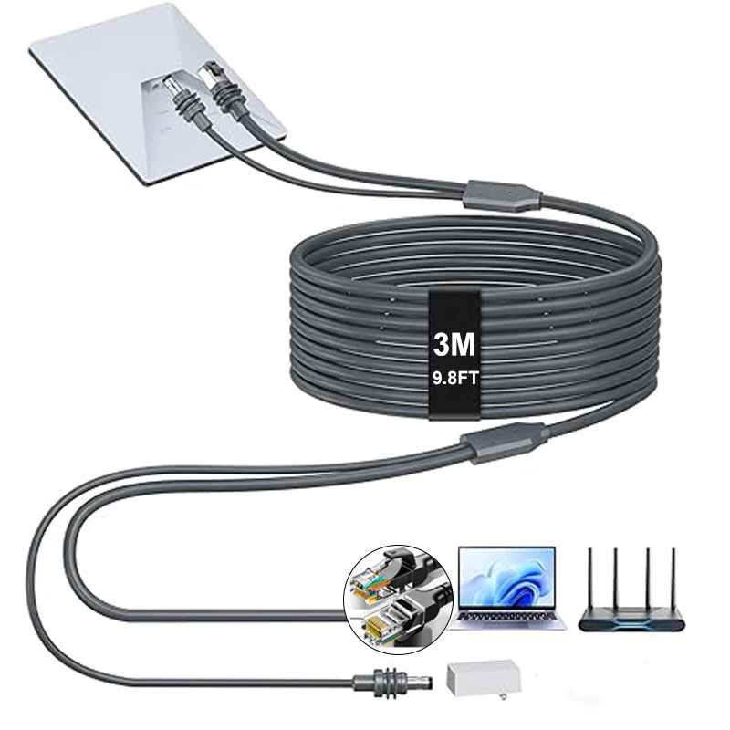2 in 1 for Starlink Mini Ethernet Cable 9.84FT/3M for Starlink Mini Power Cord Power Cable Relacement Waterproof Accessries