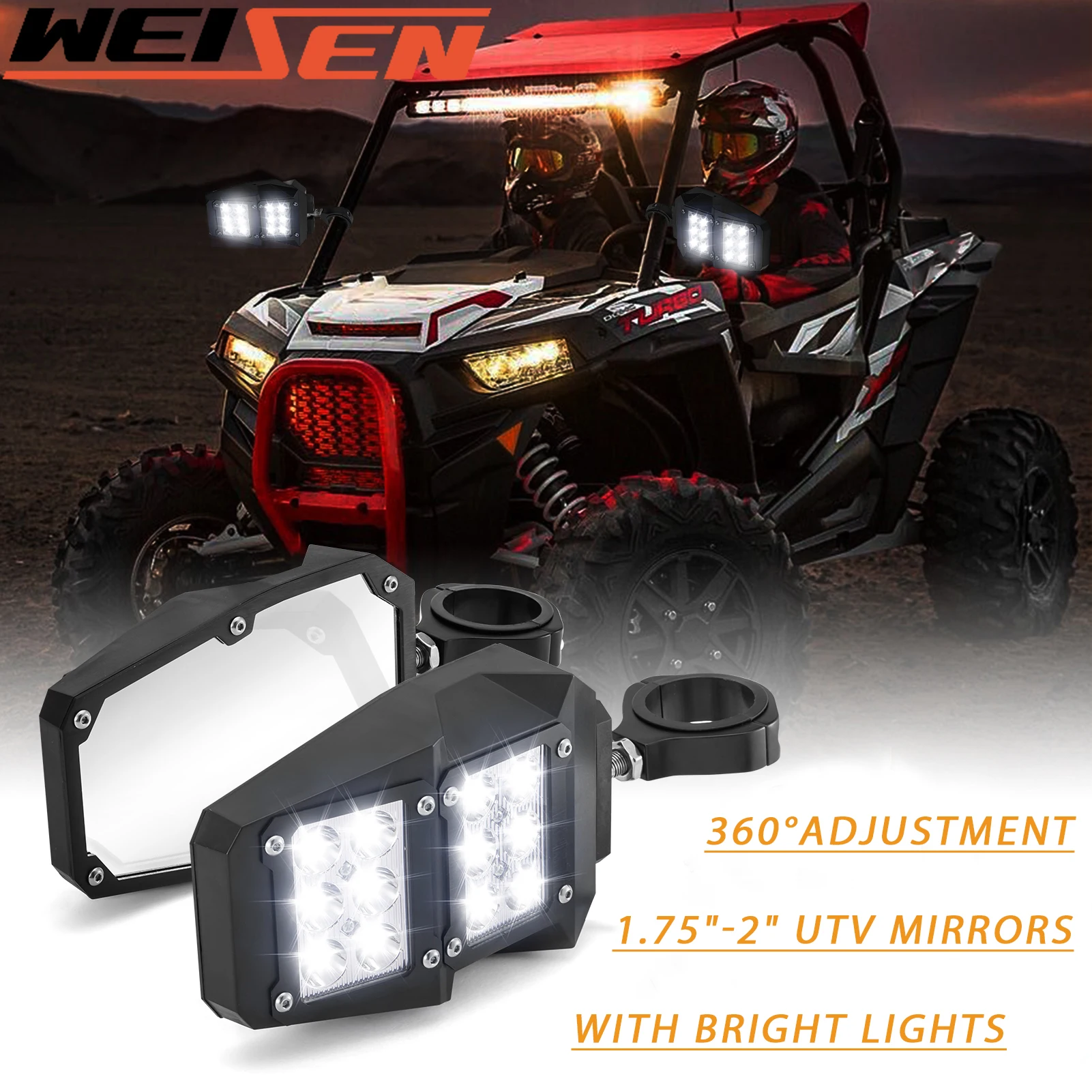 

1.75"-2" UTV Mirrors With Lights Side Mirror For Polaris RZR 900 1000 XP Can Am Maverick X3 Yamaha Kawasaki Arctic Cat Honda