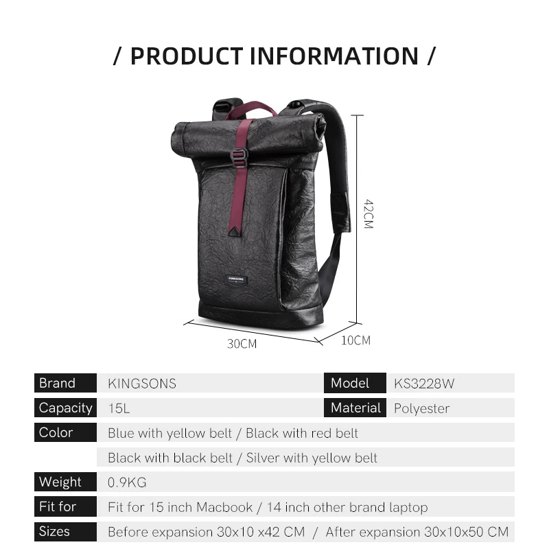 Kingsons New Fashion 14 inch Notebook Computer Backpack Waterproof Boys Girls School Bags Retro Folding Sports Backpack