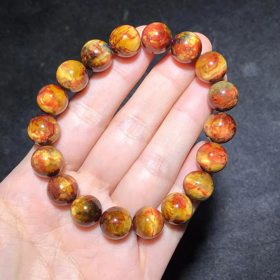 

Natural Red Pietersite Round Beads Bracelet 11.5mm Jewelry For Women Men Fashion Rare Fire Yellow Pietersite Namibia AAAAAA