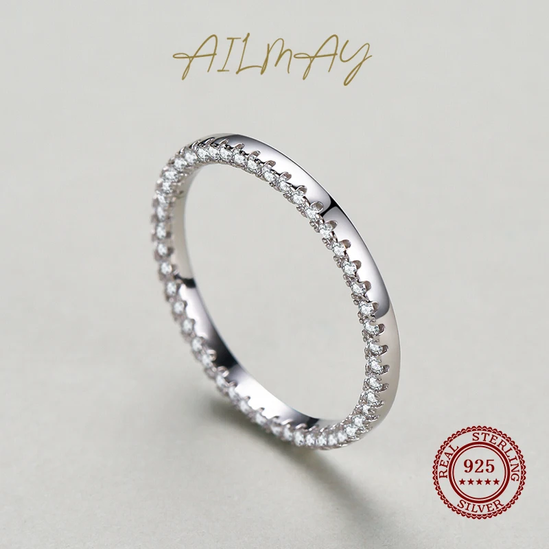 Ailmay Fashion Design Dazzling Full CZ Ring Real 925 Sterling Silver Female Stackable Wedding Finger Ring For Women Fine Jewelry