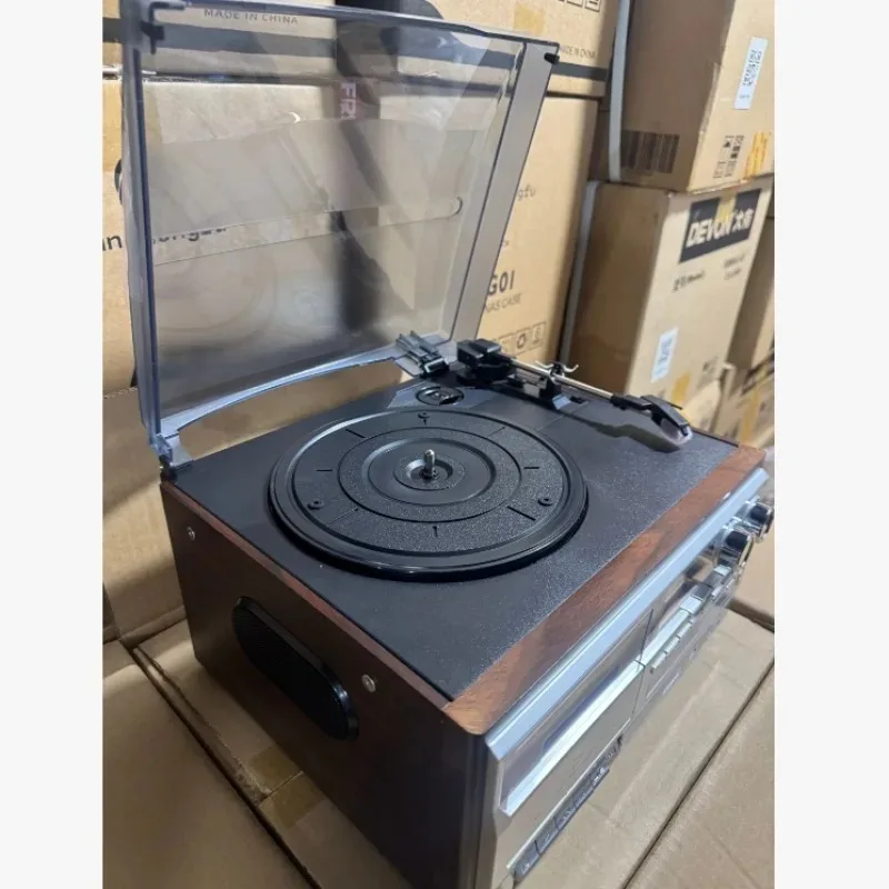 Tocadiscos Multifunción Vintage, Fonógrafo de 3 Velocidades con Radio AM/FM Integrada, Reproductor de CD y Reproductor de Casetes