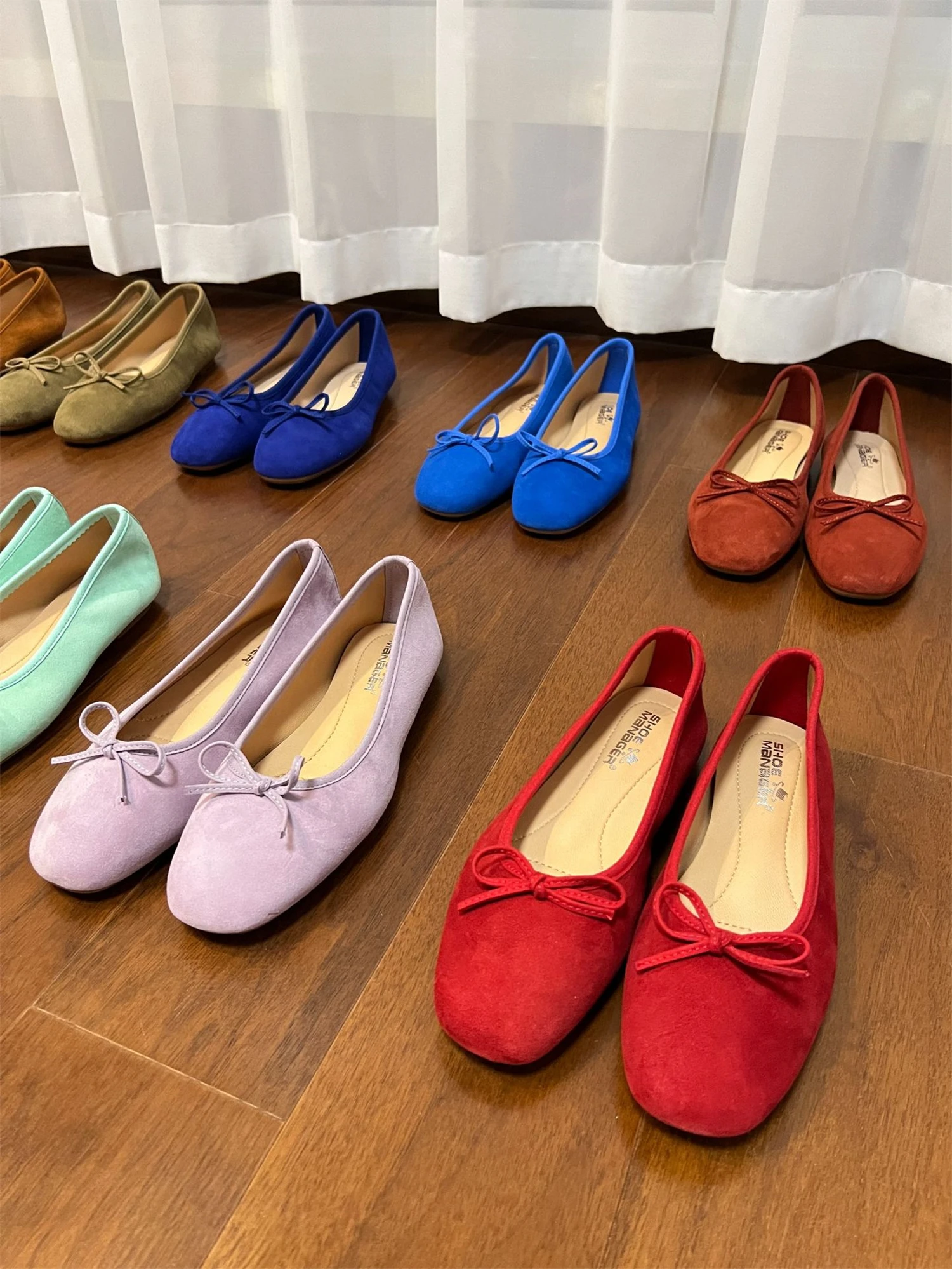 Bow Suede Ballet Flat 2024 New Spring Summer Cherry Red Beige Slip On Round Toe Casual Office Ballerina Women\'s Shoes