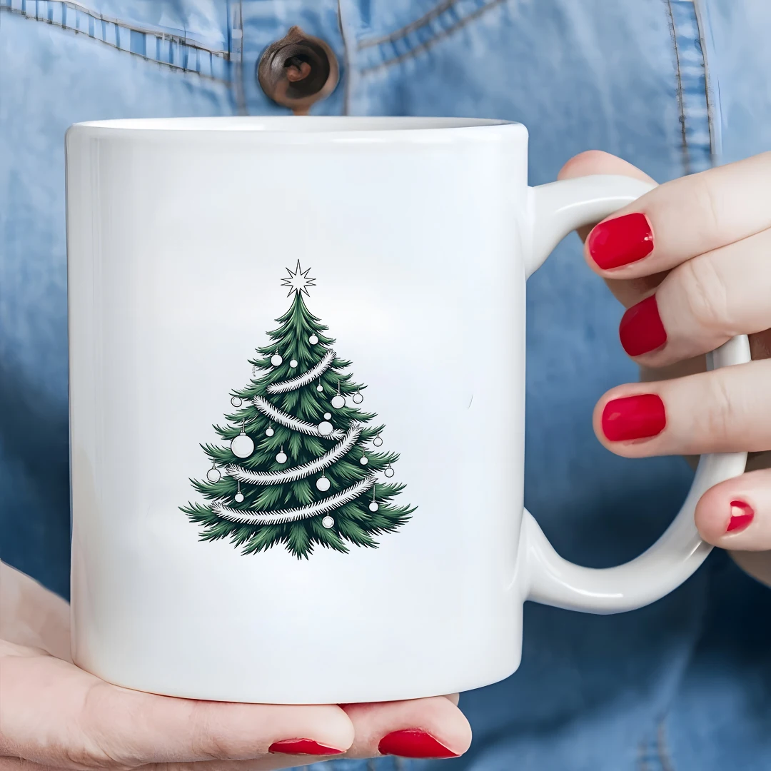 

11oz Christmas Tree Hand-Painted Mug + Festive Themed Kids Drink Cup Perfect Christmas Gift for Family & Office