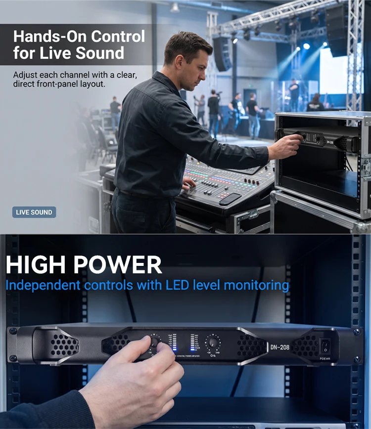 Paulkitson DN208 2-Kanal Professioneller Leistungsverstärker Klasse-D 2Ω 2×1600W Hochleistungsverstärker für Bühnenkonzerte und Live-Lautsprechersysteme – Detail 7
