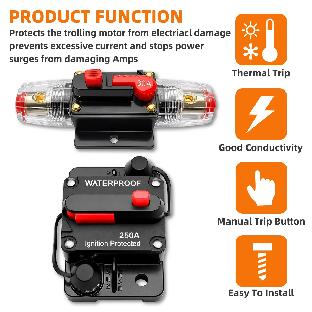 PINMOAP Manueller Reset-Schutzschalter 20-300A 12V-48V Geeignet für Automobil- und Boot-Leistungssysteme, Sicherungsschalter – Detail 2