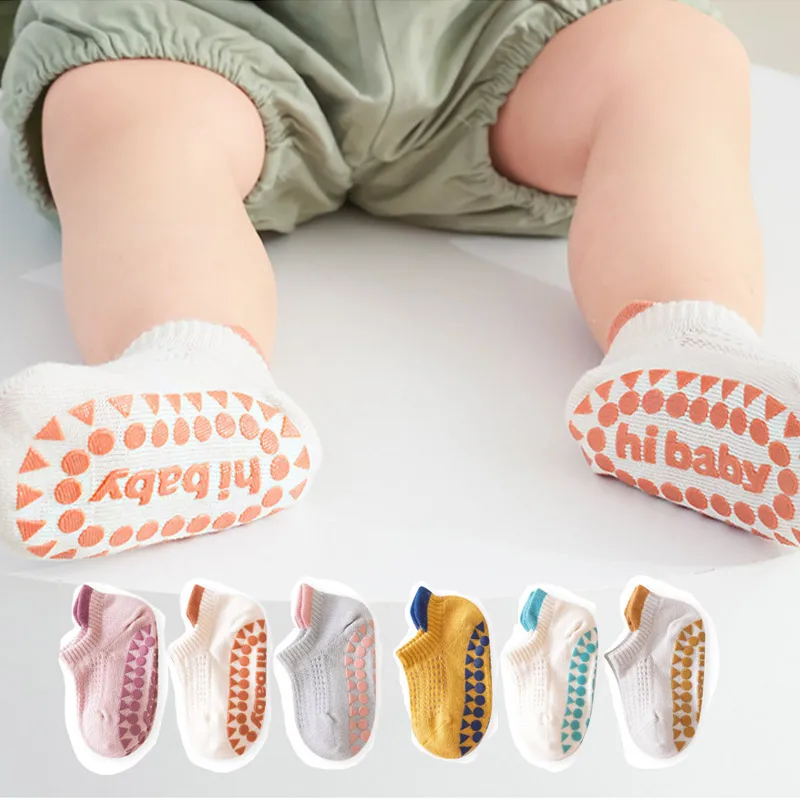 3Pairs/Lot Summer Baby Short Socks Toddler Solid Soft Cotton Breathable Anti-slip Floor Sock Infant Rubber Bottom Sokken Sox