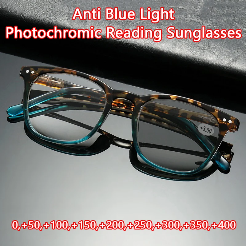 New Women Leopard Print Anti Blue Light Photochromic Reading Sunglasses Ladies Sun Automatic Discoloration Farsighted Glasses