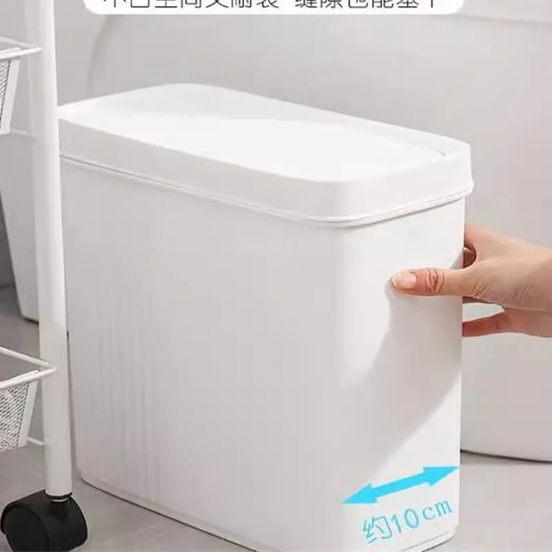 Slim Bathroom Trash Can 10cm Narrow Press Lid Garbage Bin Space Saving Flat Body Waste Container For Toilet Side Kitchen Use