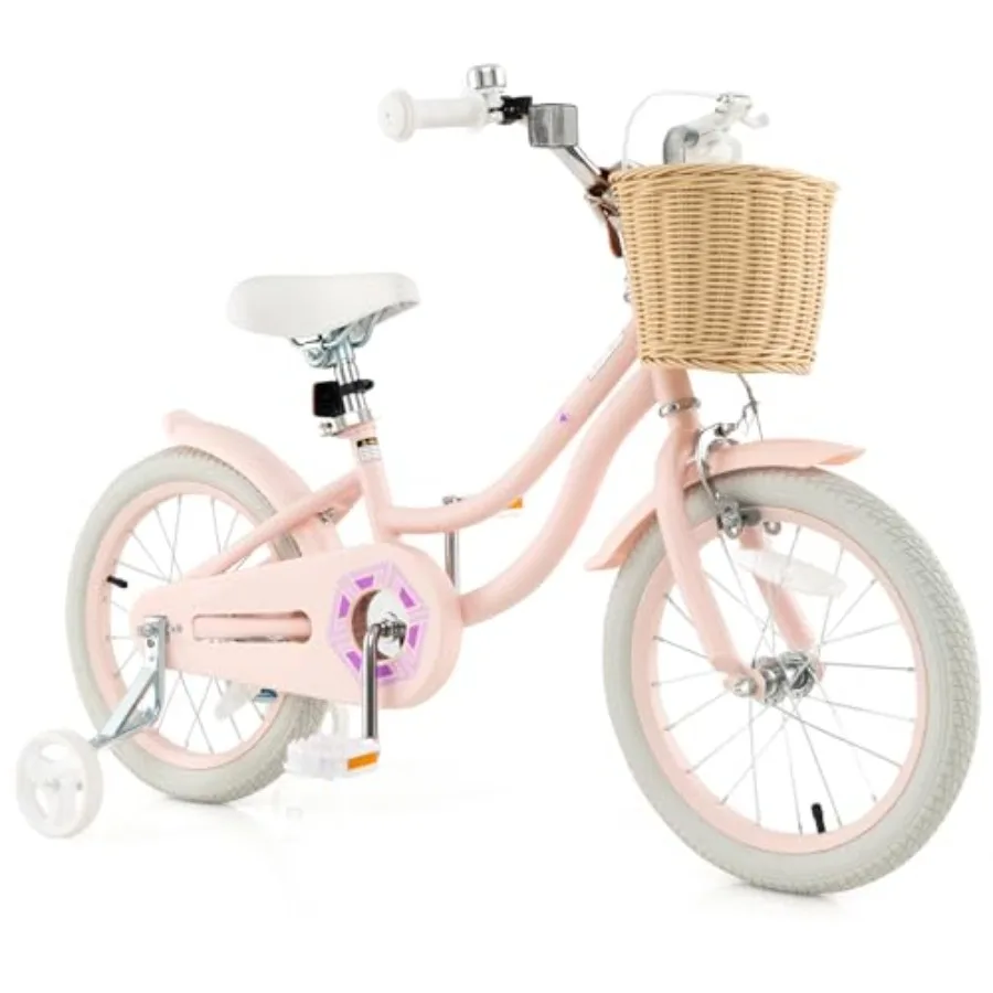 

Велосипед 14, 16, 18 дюймов с тренировочными колесами, корзиной, регулируемым сиденьем, рулем, ручными тормозами, звонком для девочек и мальчиков 3-8 лет