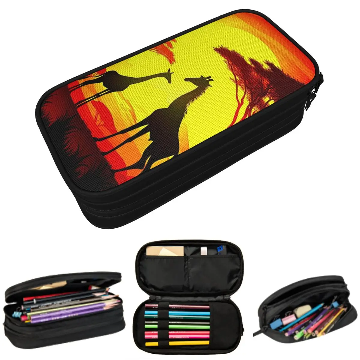 

African Sunset Giraffe Cute Giraffe Print Pencil Case for Studen School Pen Box Pencil Bag Stationery Supplies Pen Holder Bag