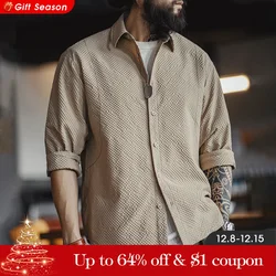 Maden Casual Seersucker No-iron Long-sleeved Shirt Thin Solid Color Lapel Shirt Jacket for Men's Autumn