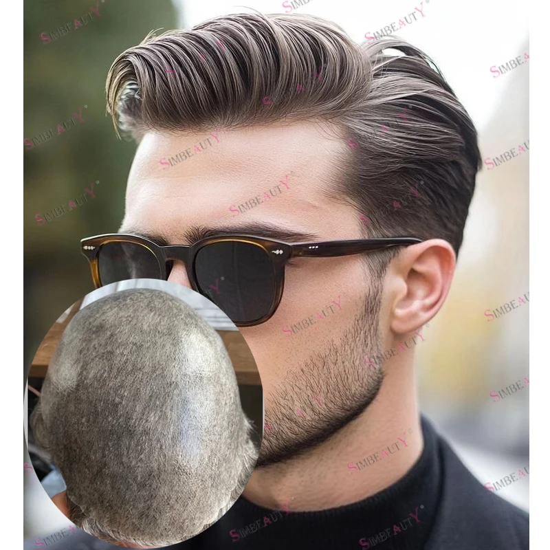 

Мужские 30 мм волнистые парики из натуральных волос, необнаружимые натуральные волосы, мужской силиконовый парик, прочный 0,1 мм инъекционный парик на основе кожи