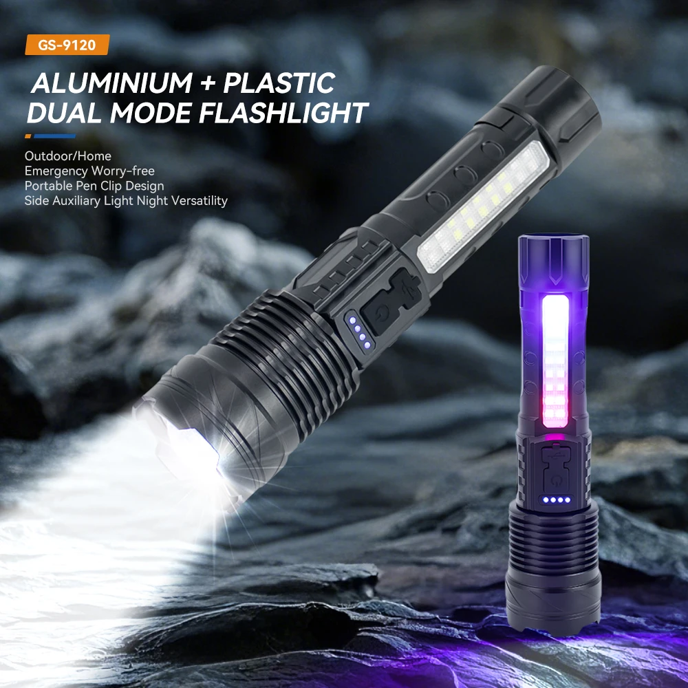 Outdoor Ultra-Bright & Long-Range Telescopic Zoom LED Flashlight Multifunctional with Strong Light Warning Aluminum Alloy Body