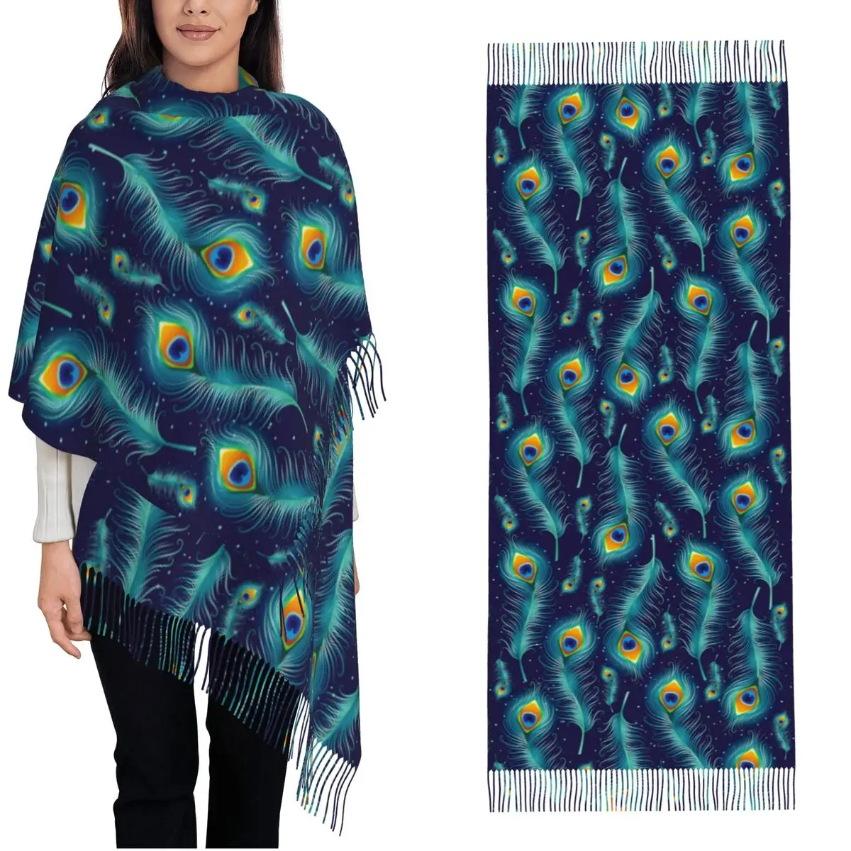 Womens Beautiful Peacock Feather Cashmere Scarf Large Peacocks Aesthetics Pashmina Shawls and Wraps Scarves forTravel