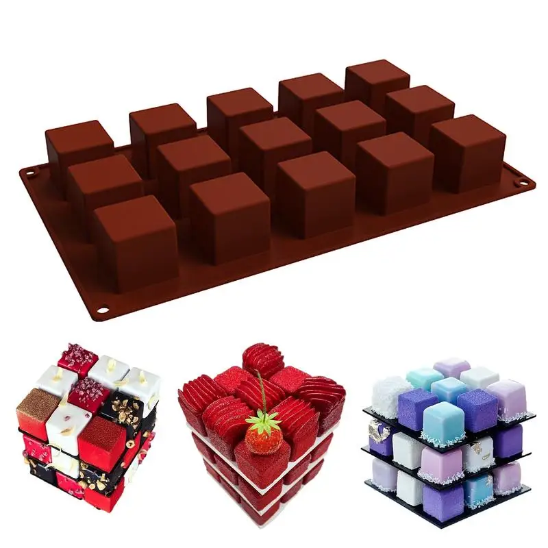 Silicone Chocolate Molds Bite Size Square Silicone Caramel Candy Molds 15 Cavity Chocolate Molds For Pudding Jello Baking Mold