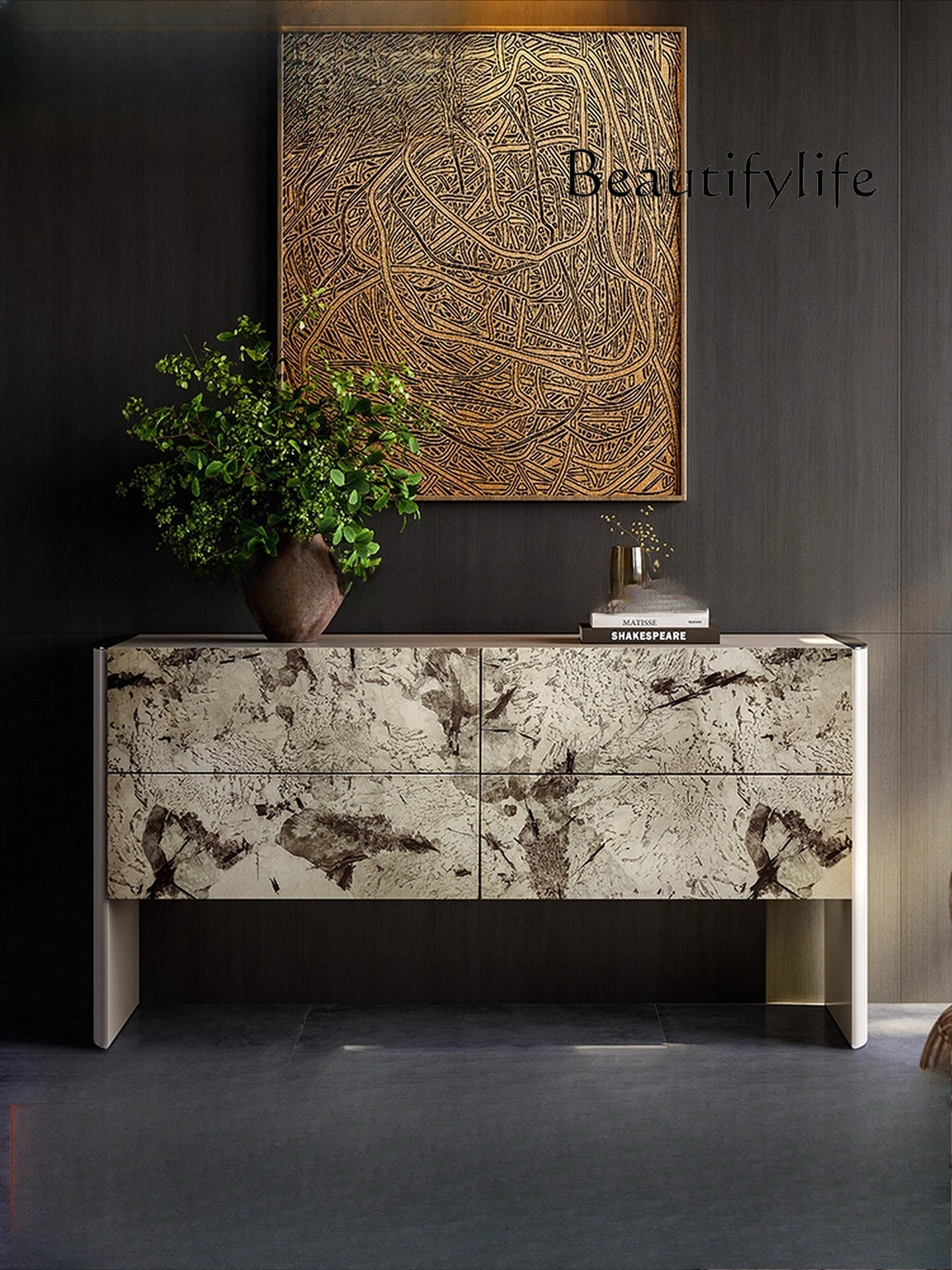 

Italian light luxury door cabinet, living room entry door decoration cabinet, simple modern bedroom, wall side cabinet, paint ch