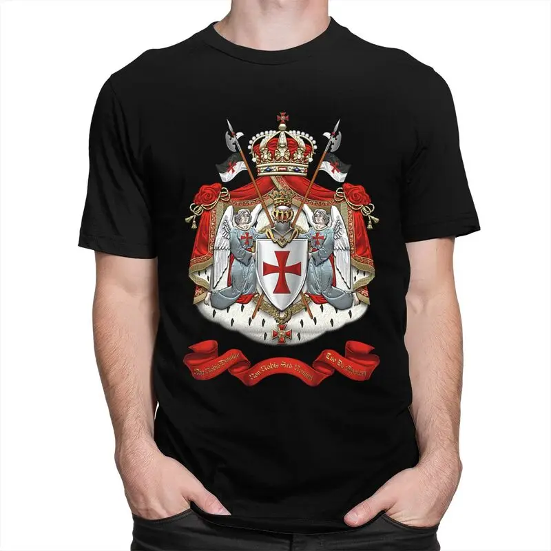 Custom Knights Templar Flag Tshirts for Men Short Sleeves T Shirt Medieval Warrior Cross T-shirt Slim Fit Pure Cotton Tees