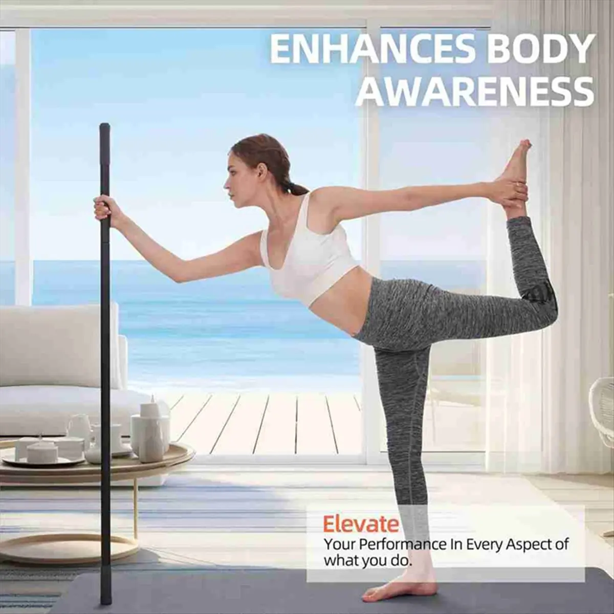 ABME New Yoga Stick 5 Ft Sturdy Steel Adjustable Stretching Stick for Mobility, Flexibility and Balance Versatile Exercise Stick
