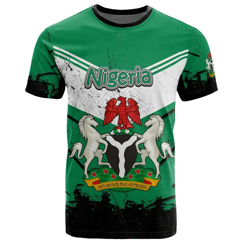 Nigeria Coat Of Arms T Shirt Man Summer 3D Printed Oversized T Shirt Casual Tops Street Sports Short Sleeved Oversized T Shirt