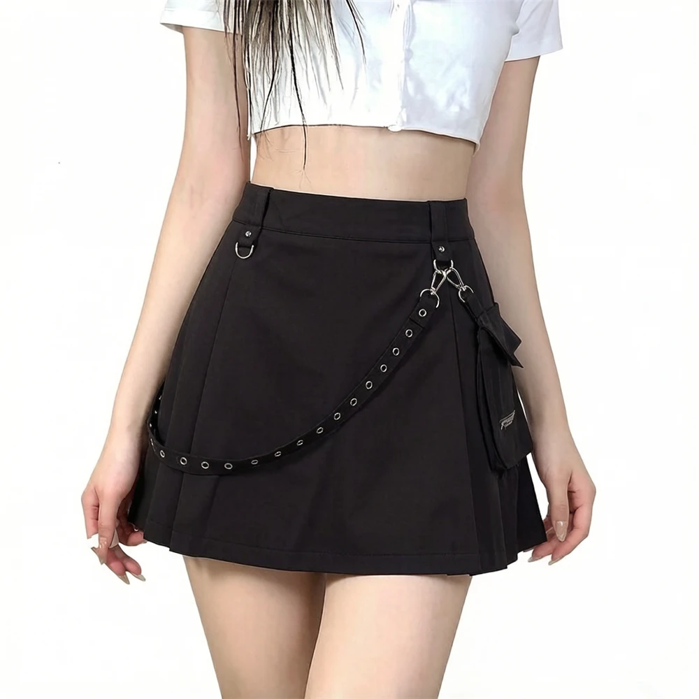 Punk Black Skirt Harajuku Gothic Women's Series Workwear Pleated Summer Outfit Street Sle A-Line Skirts