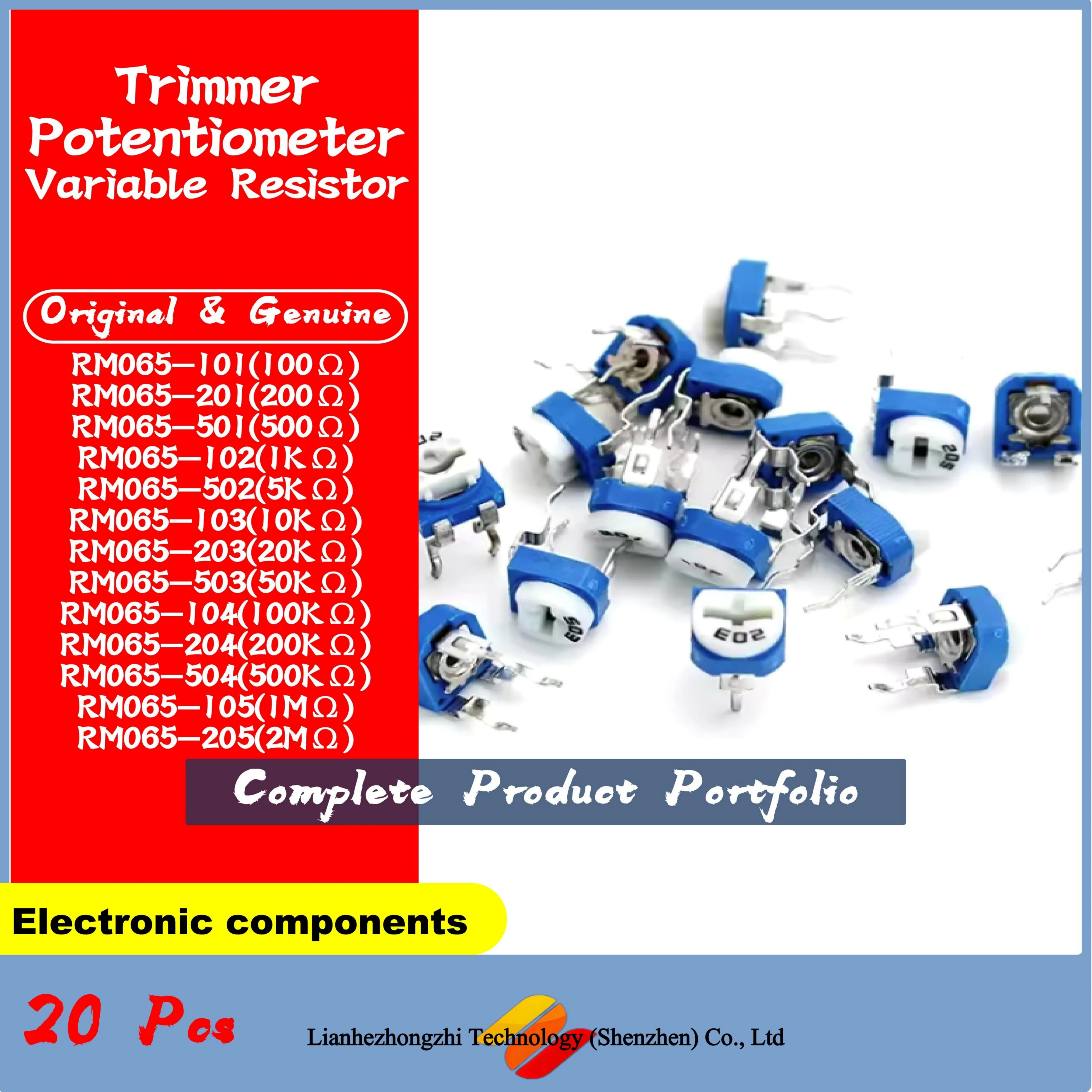 

20pcs RM065 RM-065 Series 100 200 500 1K 2K 5K 10K 20K 50K 100K 200K 500K 1M Ohm Trimmer Potentiometer Variable Resistor