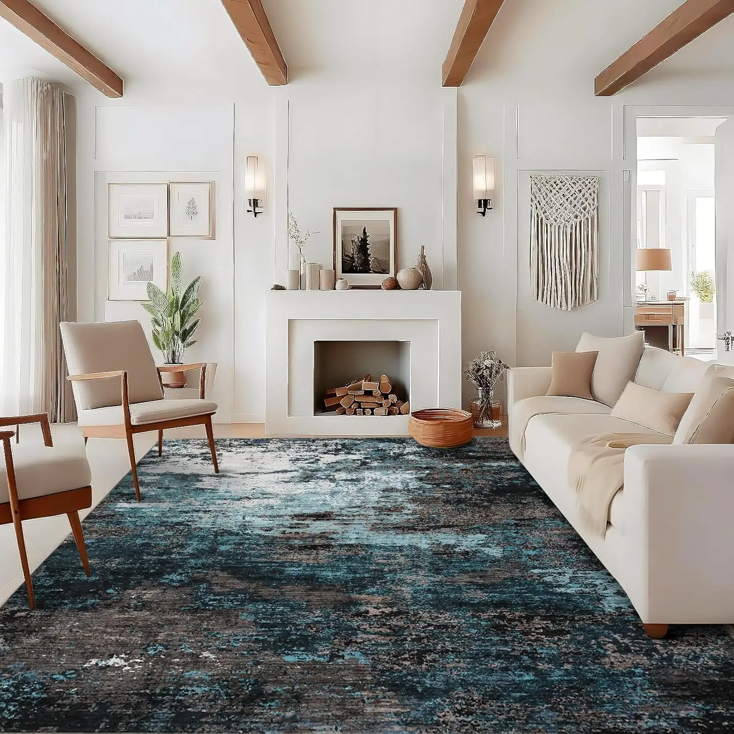 

Modern Abstract Living Room Rug Washable Area Rugs for Bedroom, Non Slip Large Rug, Soft Indoor Carpet for Dining Room Office