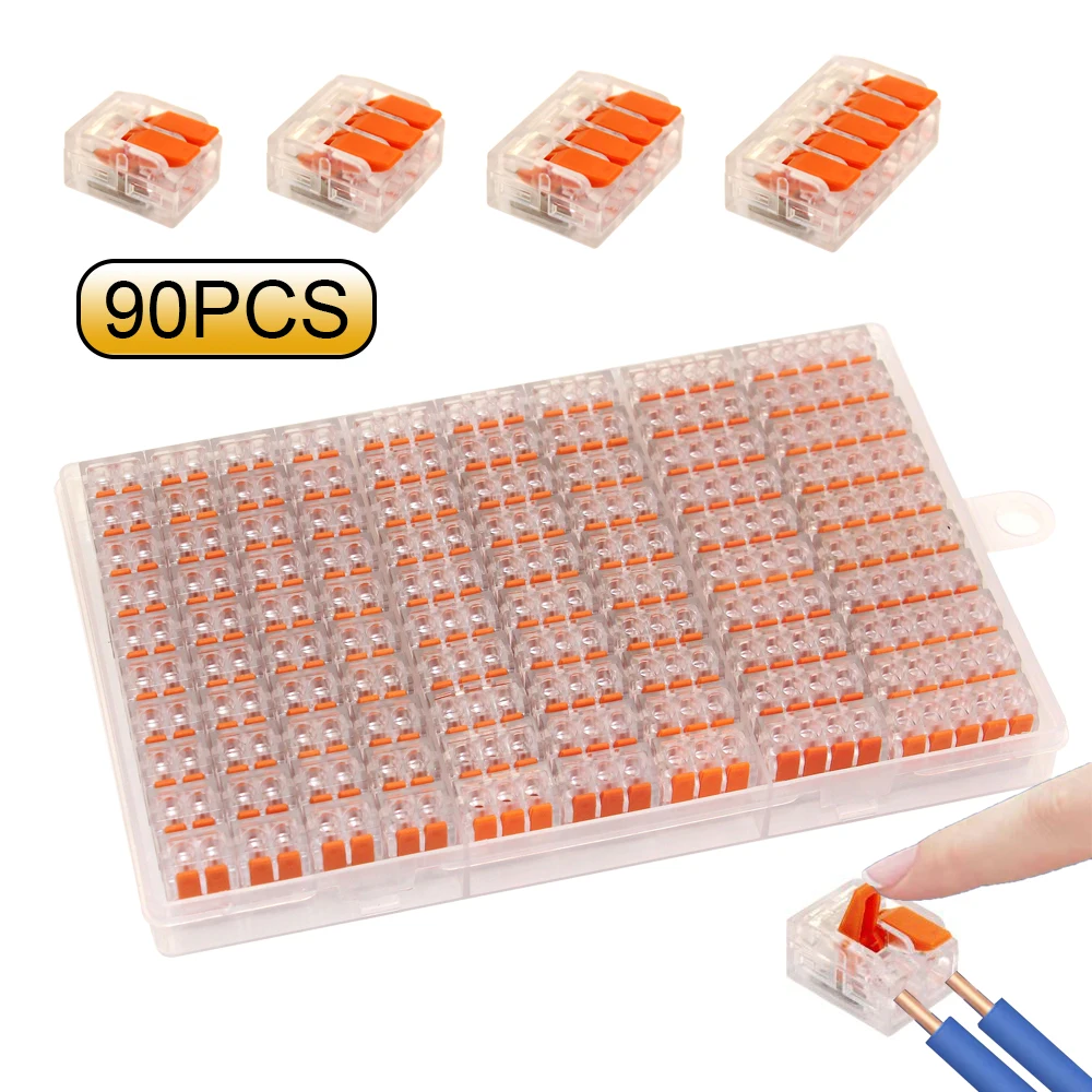 80/90pcs Box Electrical Lever Wire Connectors 2 Port 3 Port 5 Port Electric Cable Clamp Mini Quick Wire Terminal Connector