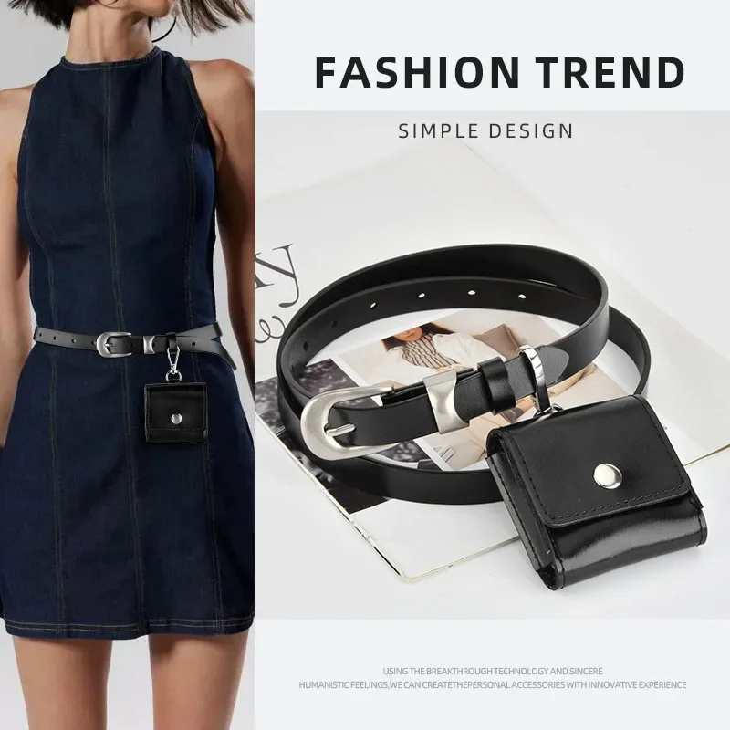 

Version Korean New Genuine Leather Women's Trendy Belt Bag Integrated Fashion Design, Mini Waist Bag with Belt for Women