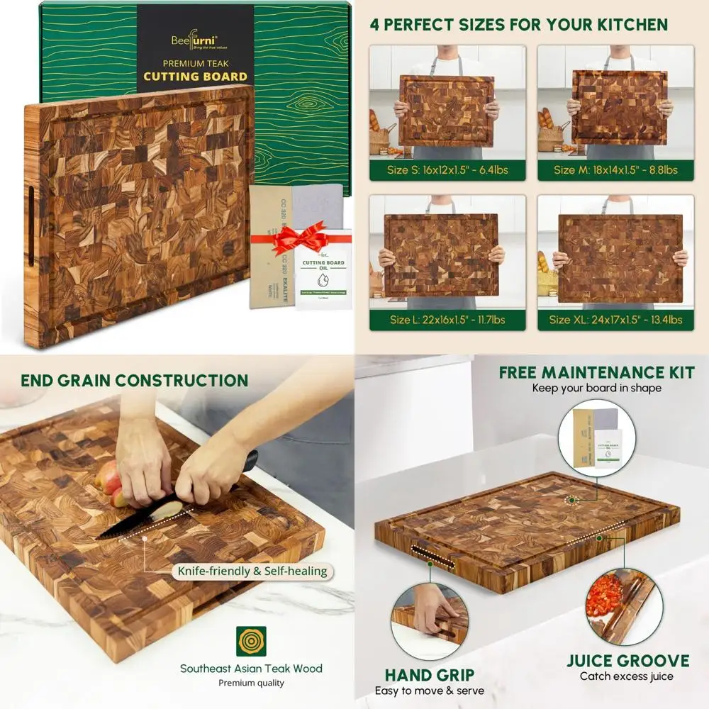 

Large Premium Teak Wood End Grain Cutting Board, 22x16x1.5 Inches, Ideal for Kitchen Chopping and Charcuterie Boards