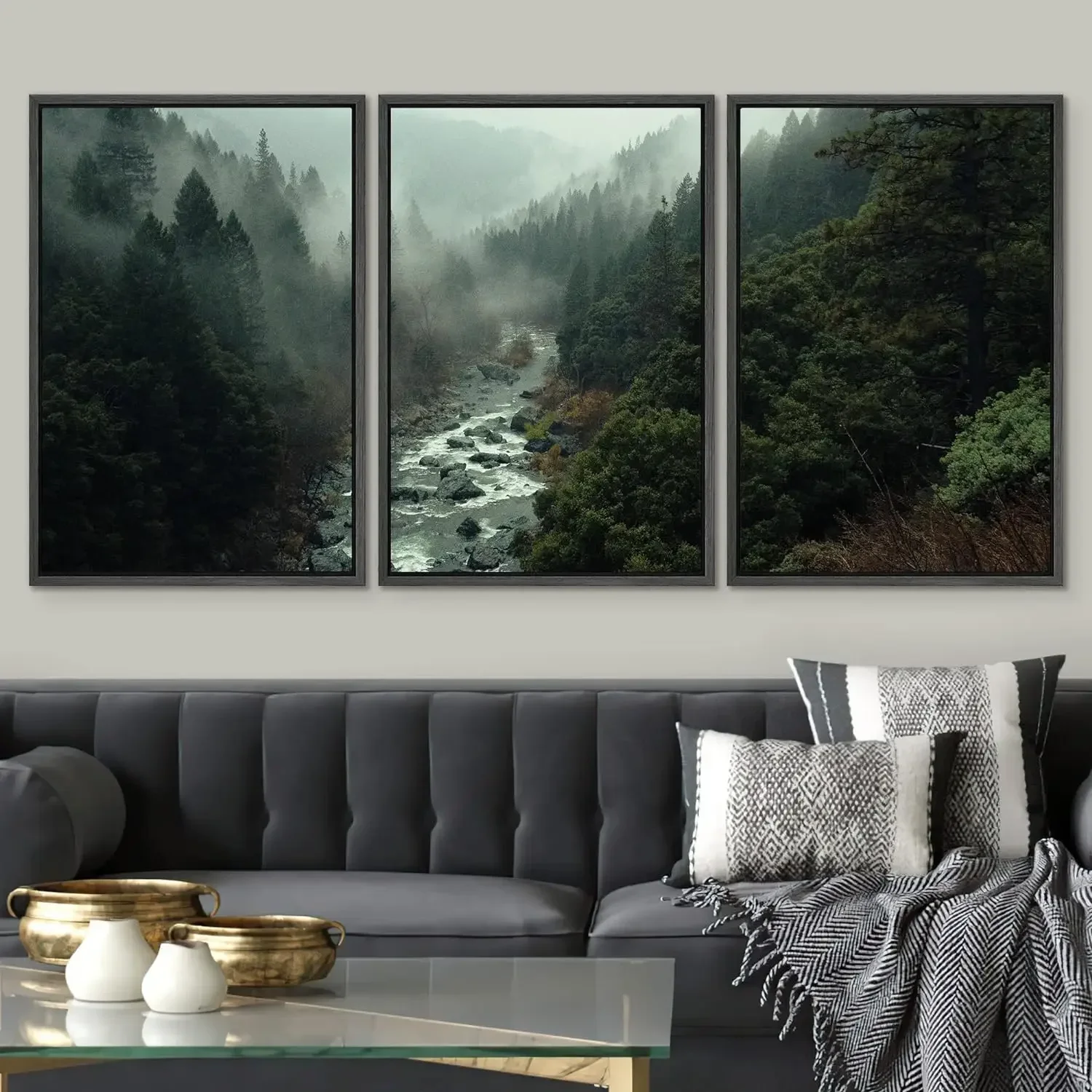 3 Piece Framed Canvas Wall Art Woodland Nursery Decor Forest Rivers Canvas Prints Home Artwork Decoration- 24