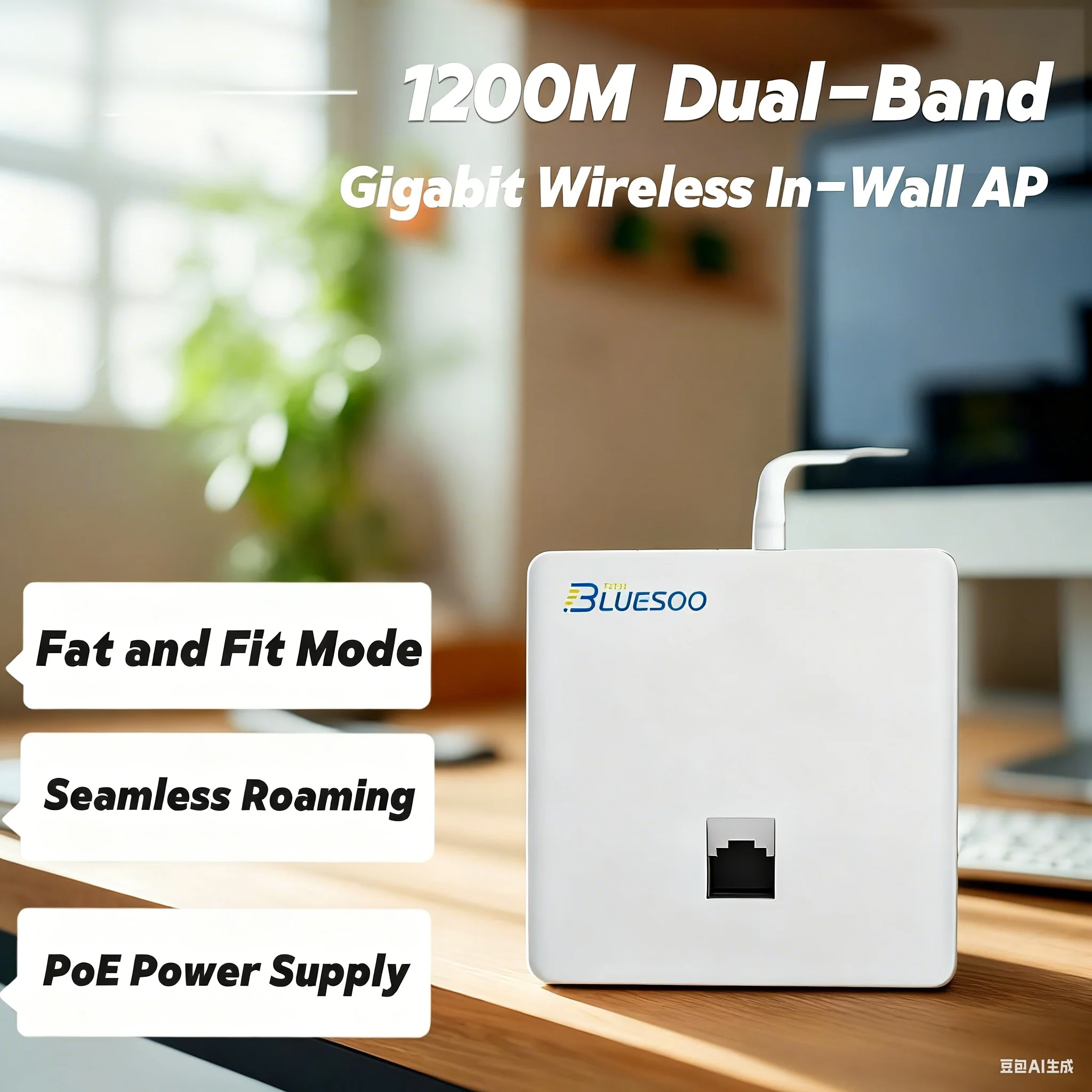 

​AX1200 In-Wall WiFi Access Point 1200M Dual Band Gigabit Ports, PoE Powered Wall Plate AP for Hotel Office Seamless Coverage