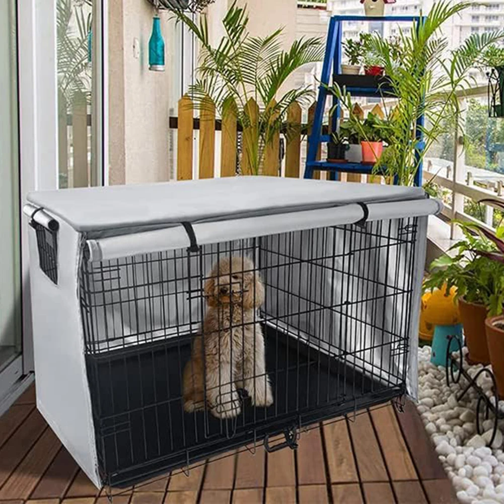 210D Oxford Pet Cage Cover Waterproof Dog Kennel Protector With Roll Up Door For Outdoor Garden Yard Dust Proof Shelter